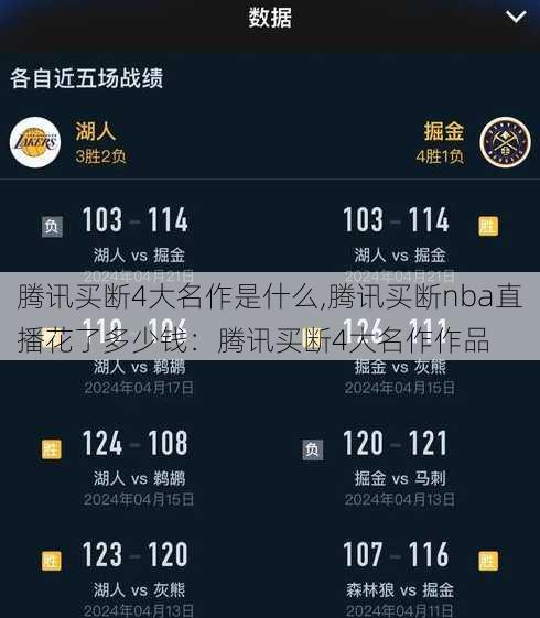 腾讯买断4大名作是什么,腾讯买断nba直播花了多少钱：腾讯买断4大名作作品