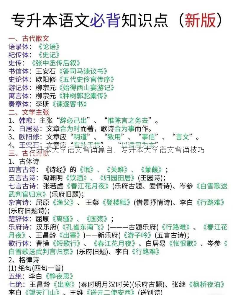 专升本大学语文背诵篇目、专升本大学语文背诵技巧