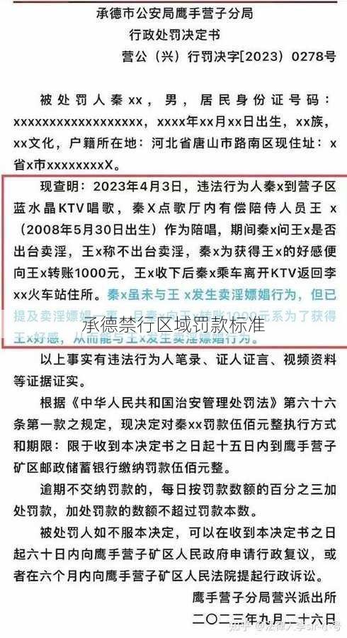 承德禁行区域罚款标准