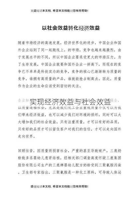 实现经济效益与社会效益