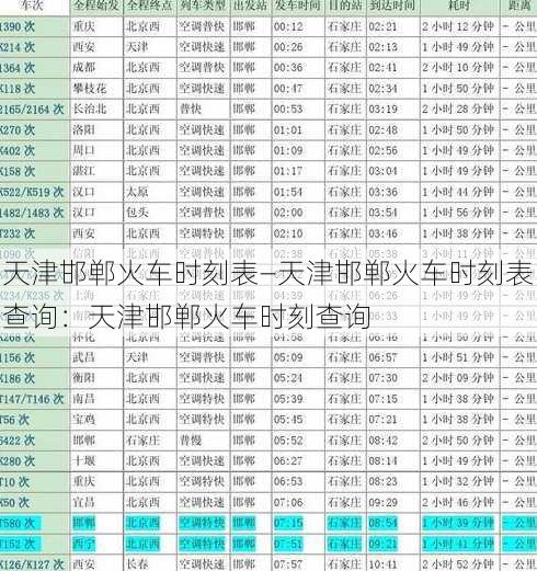 天津邯郸火车时刻表—天津邯郸火车时刻表查询：天津邯郸火车时刻查询