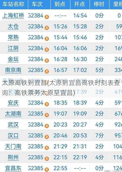 太原高铁到宜昌(太原到宜昌高铁时刻表查询：高铁票务太原至宜昌)