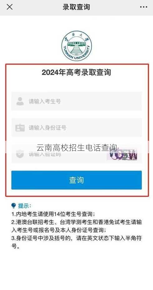 云南高校招生电话查询