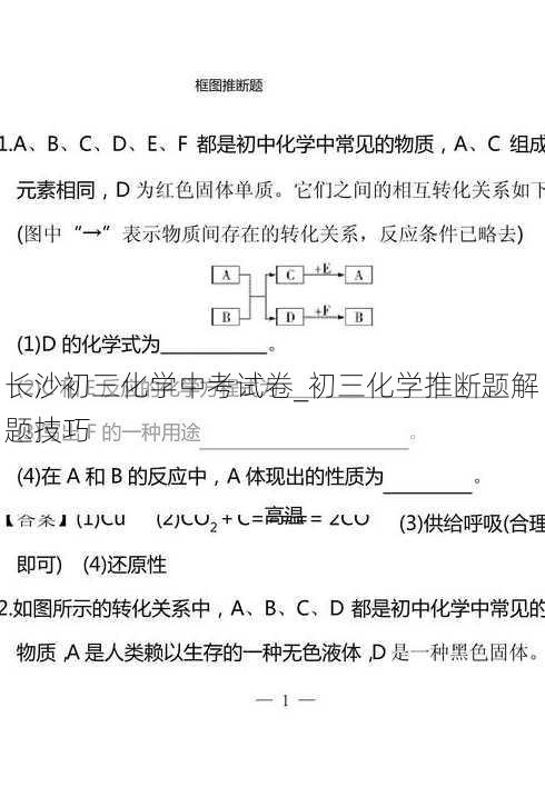 长沙初三化学中考试卷_初三化学推断题解题技巧