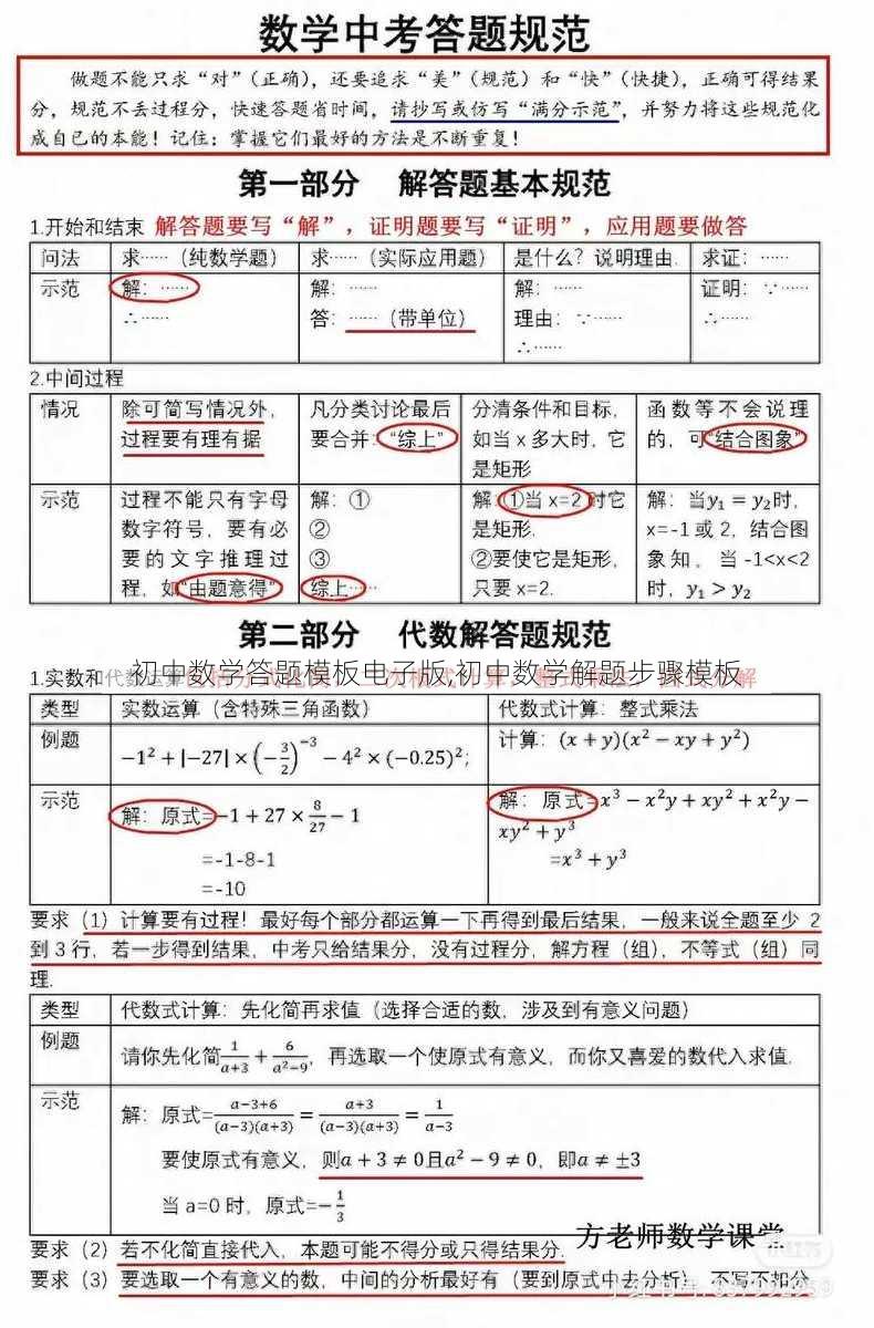 初中数学答题模板电子版,初中数学解题步骤模板