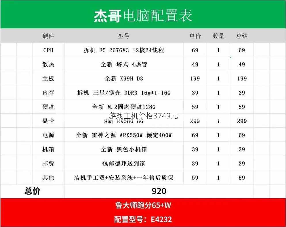 游戏主机价格3749元